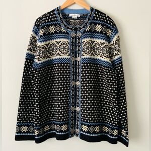 Susan Bristol Woman’s Wool Fair Isle Cardigan Sweater Nordic Sz XL